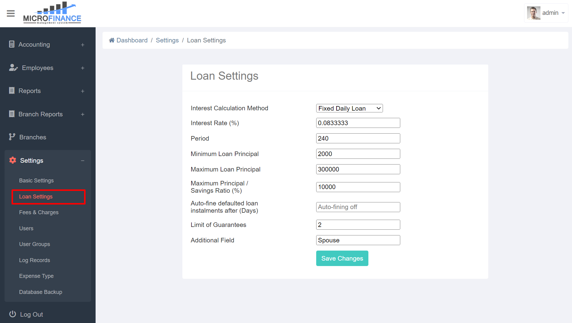 Loan Settings